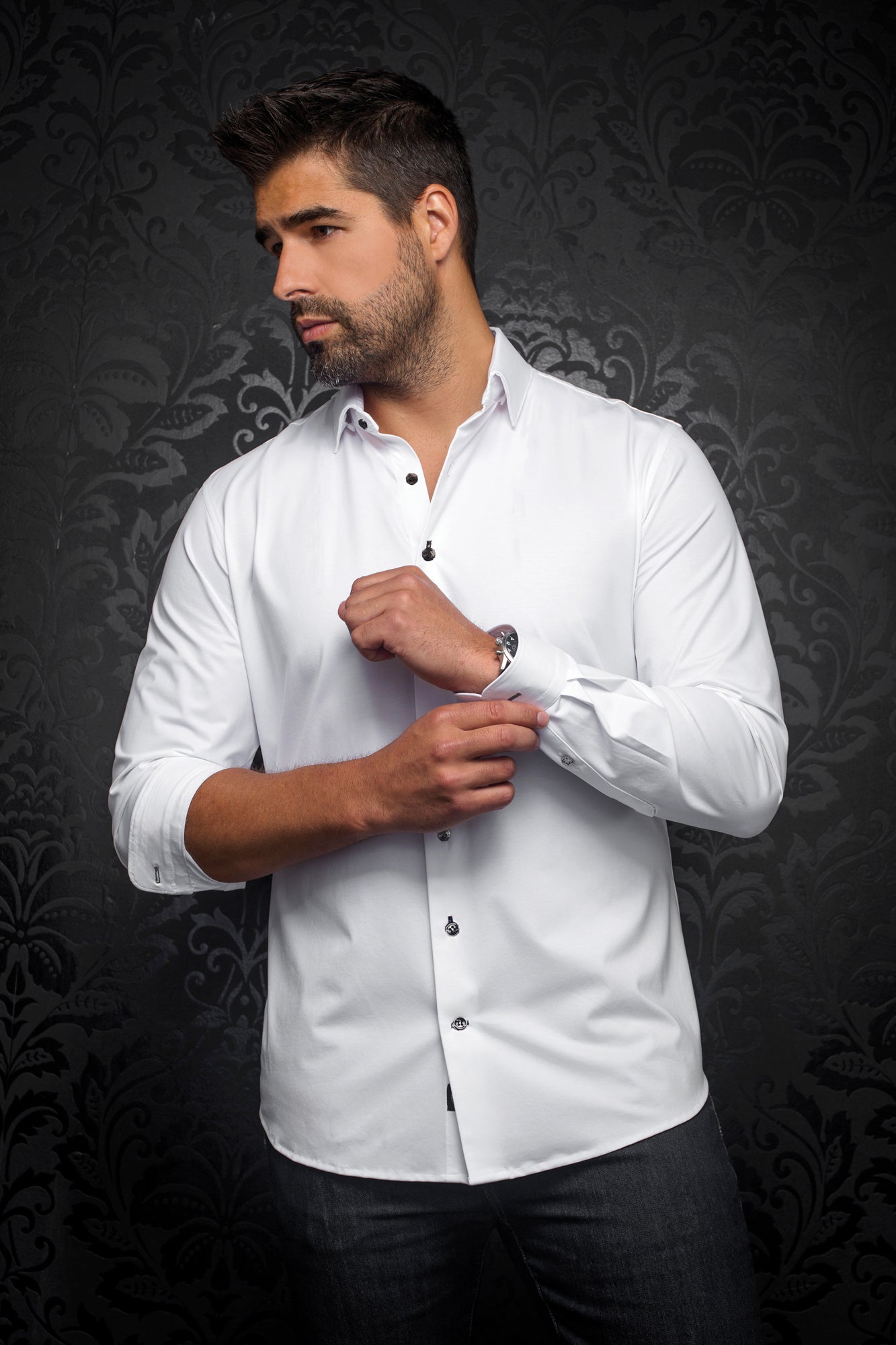 Chemise manches longues en Knit pour homme par Au Noir | ALEXANDER SLD Blanc Noir | Machemise.ca, inventaire complet de la marque Au Noir