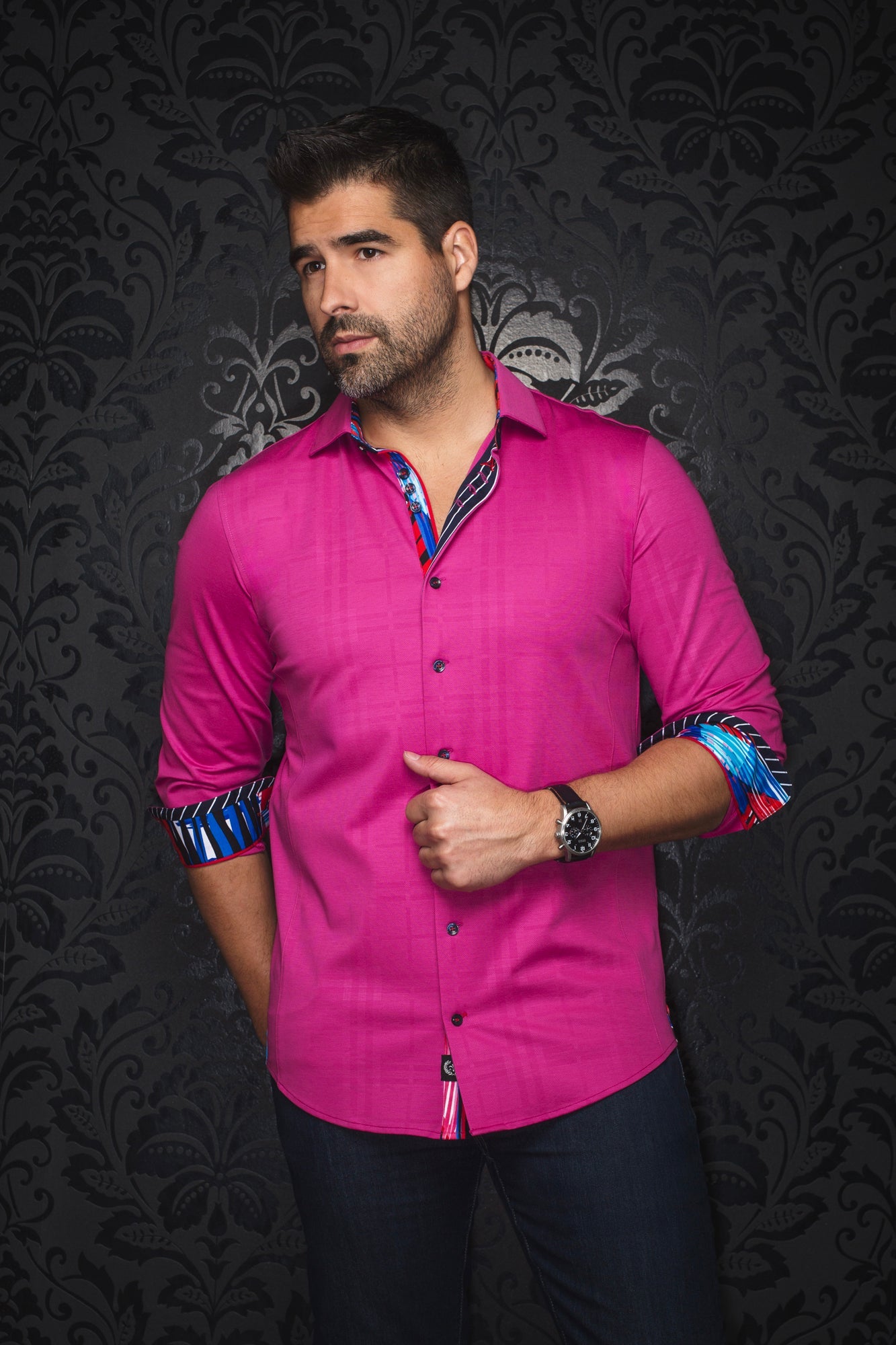 Chemise manches longues en Knit pour homme par Au Noir | CAPAZZA Fuchsia | Machemise.ca, inventaire complet de la marque Au Noir