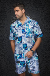 Chemise manches courtes assortie en nylon à col plat pour homme par Au Noir | LACOURT-T Turquoise | Machemise.ca, inventaire complet de la marque Au Noir