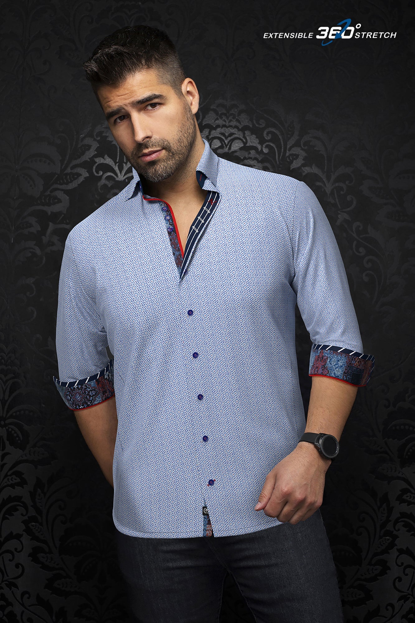 Chemise manches longues en Knit pour homme par Au Noir | MORGARI Blanc Bleu Rouge | Machemise.ca, inventaire complet de la marque Au Noir