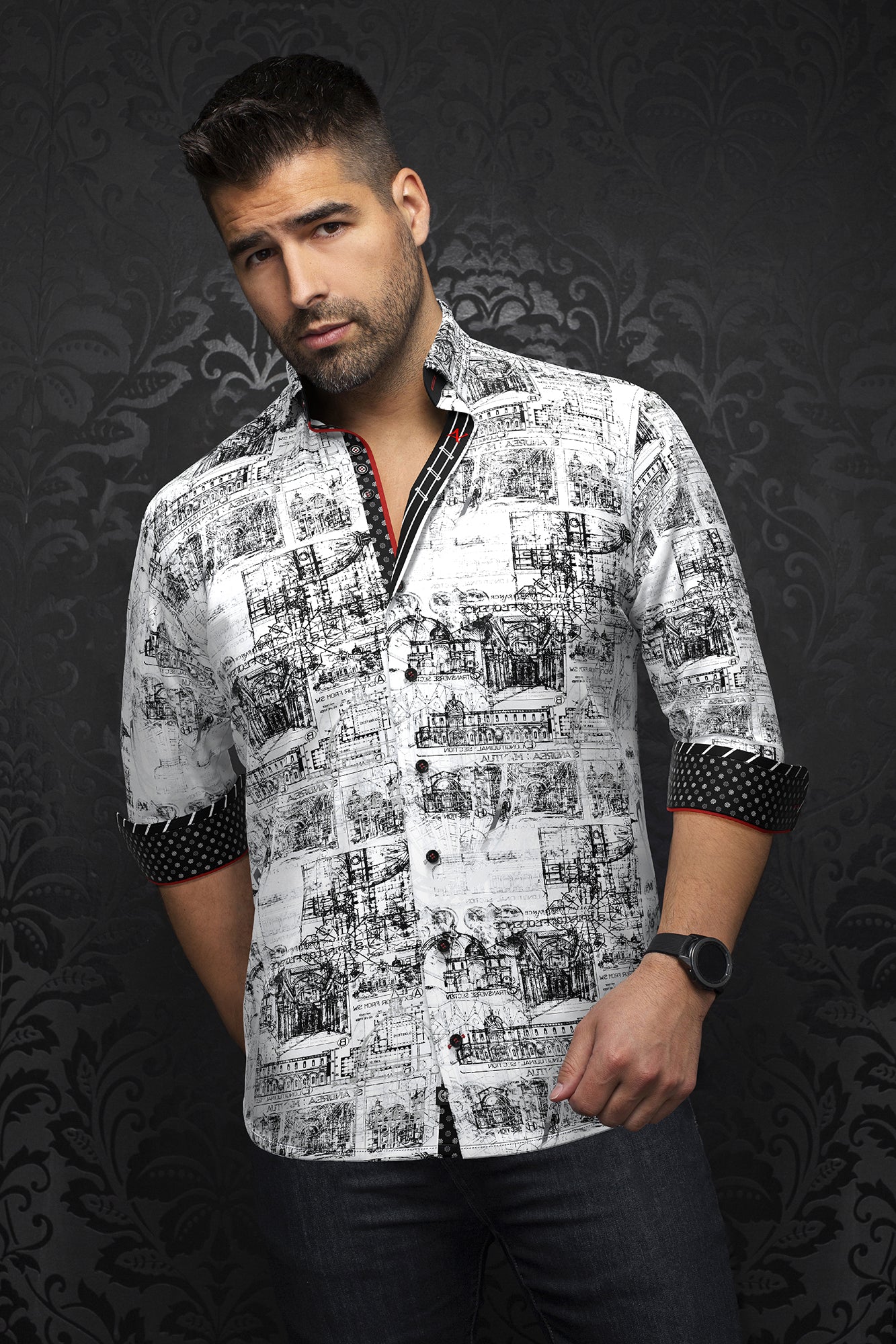 Chemise manches longues pour homme par Au Noir | FLORENSIO Blanc Noir | Machemise.ca, inventaire complet de la marque Au Noir